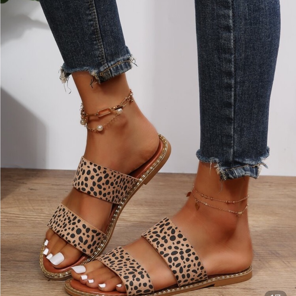 SHEIN Leopard Print Double Strap Sandals